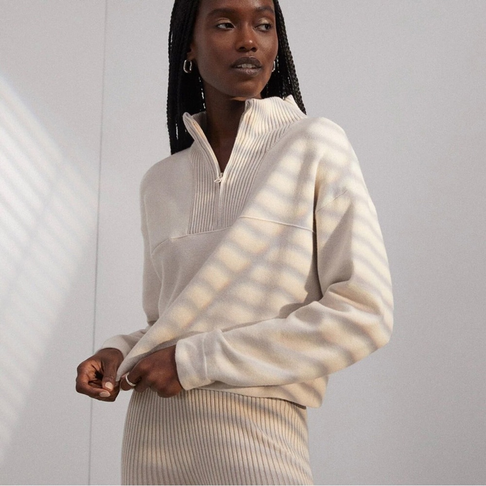 Lunya Cozy Cotton Silk Zip Pullover, Calm Tan